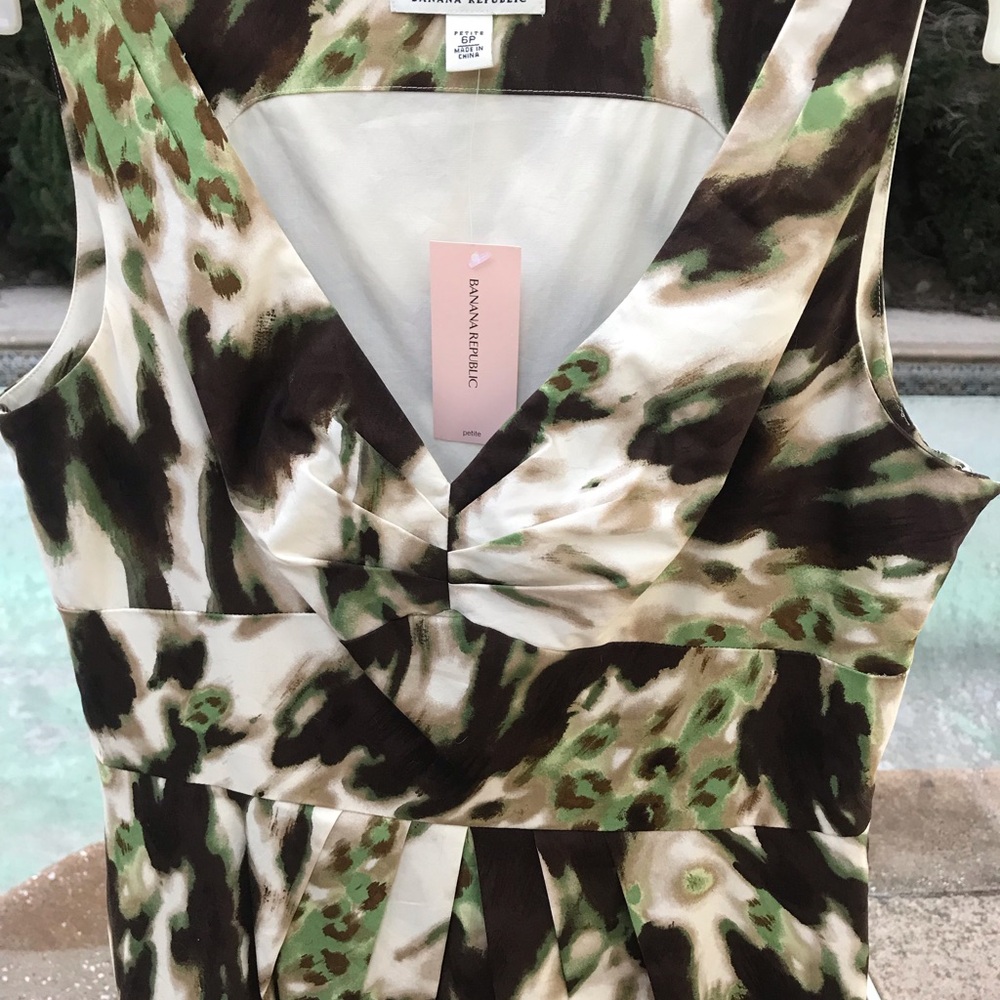 Banana Republic Green and Brown Abstract Midi Dress